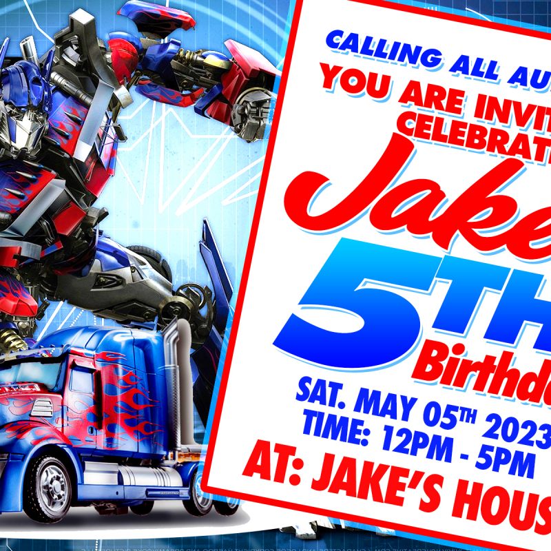 Transformers Autobots Birthday Invitation | Optimus Prime Birthday Party Invite | Editable Photoshop Template